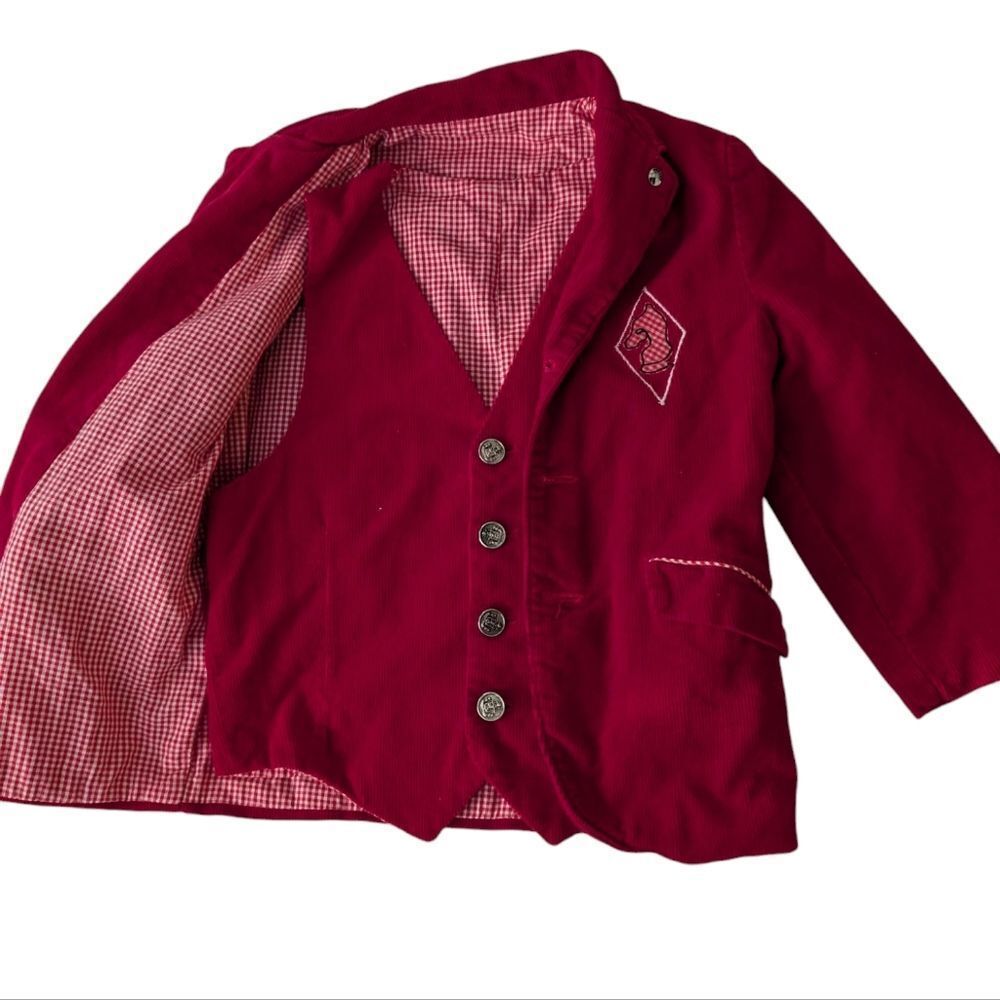 50s 60s Boys Vintage Red Courdory Chess Jacket Vest Set MCM